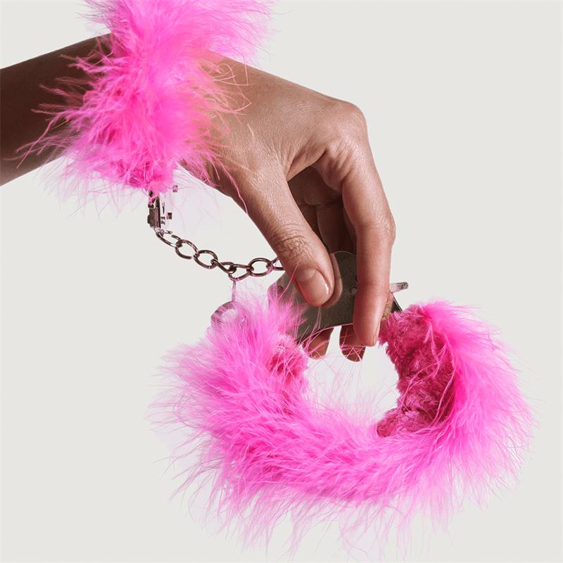 ADRIEN LASTIC - CUFS METAL AND FEATHERS PINK