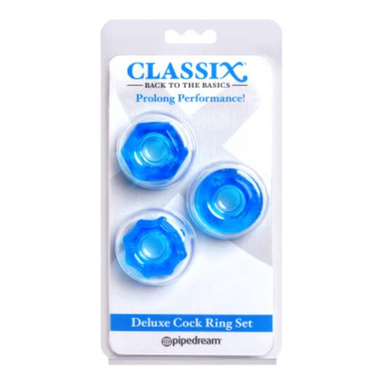 CLASSIX - DELUXE COCK RING SET OF 3 BLUE