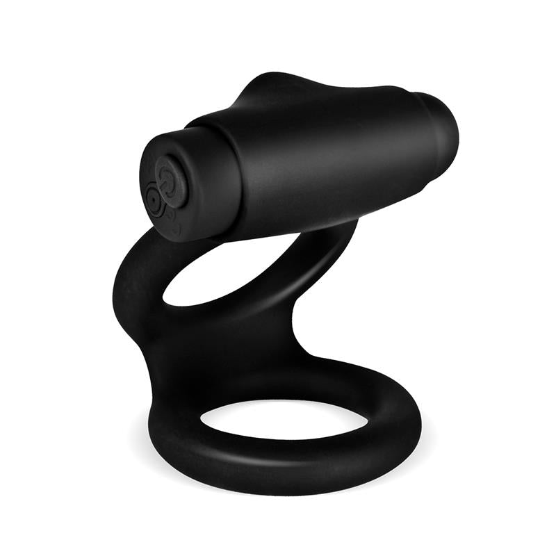 TARDENOCHE - DENVER DOUBLE COCKRING WITH VIBRATING BULLET USB SILICONE BLACK