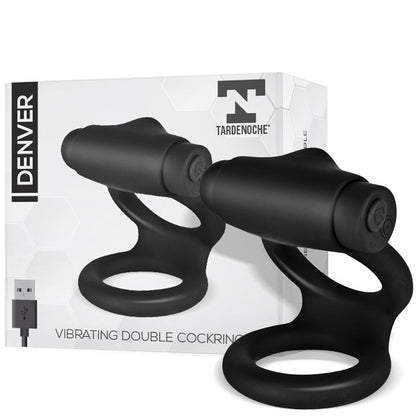 TARDENOCHE - DENVER DOUBLE COCKRING WITH VIBRATING BULLET USB SILICONE BLACK