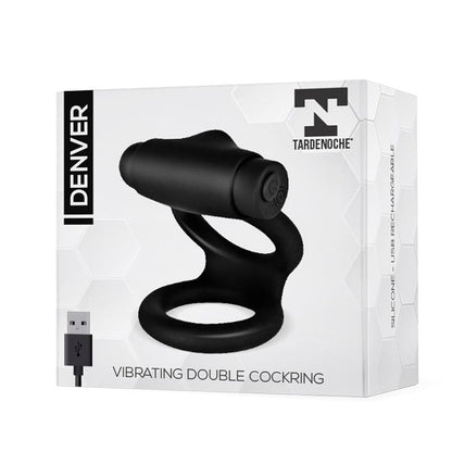 TARDENOCHE - DENVER DOUBLE COCKRING WITH VIBRATING BULLET USB SILICONE BLACK