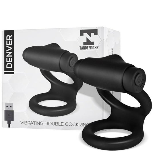TARDENOCHE - DENVER DOUBLE COCKRING WITH VIBRATING BULLET USB SILICONE BLACK