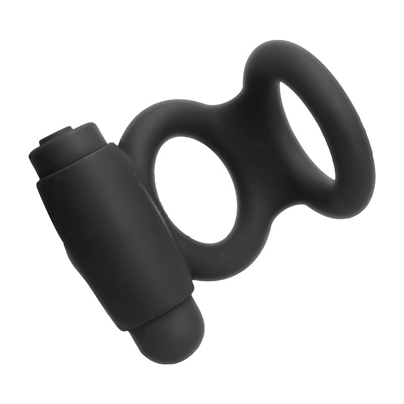 TARDENOCHE - DENVER DOUBLE COCKRING WITH VIBRATING BULLET USB SILICONE BLACK