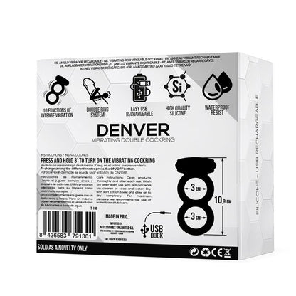 TARDENOCHE - DENVER DOUBLE COCKRING WITH VIBRATING BULLET USB SILICONE BLACK