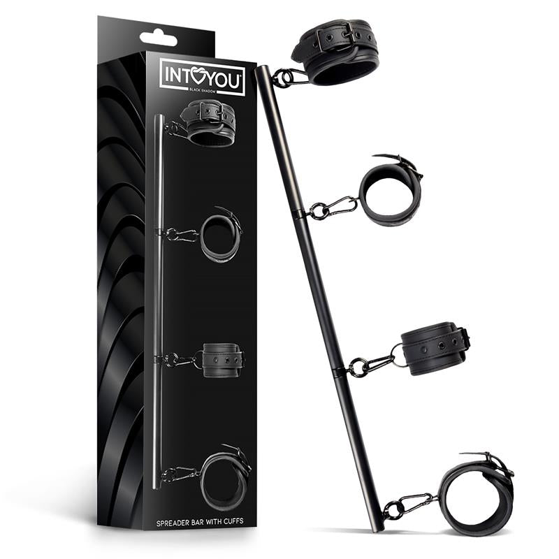 INTOYOU BLACK SHADOW - DETACHABLE RIGID SPREADER BAR AND 4 DETACHABLE NEOPRENE AND VEGAN LEATHER CUFFS