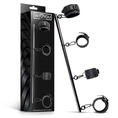 INTOYOU BLACK SHADOW - DETACHABLE RIGID SPREADER BAR AND 4 DETACHABLE NEOPRENE AND VEGAN LEATHER CUFFS