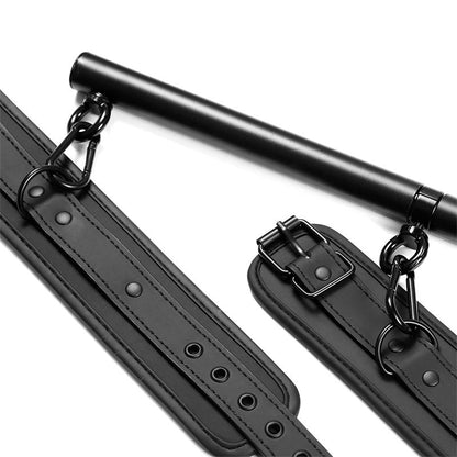 INTOYOU BLACK SHADOW - DETACHABLE RIGID SPREADER BAR AND 4 DETACHABLE NEOPRENE AND VEGAN LEATHER CUFFS