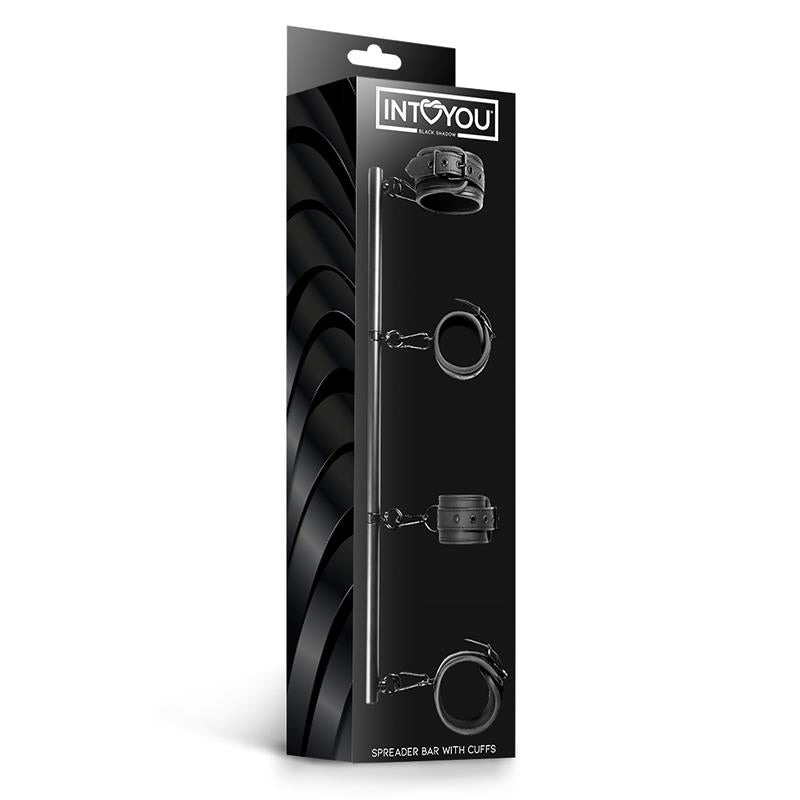INTOYOU BLACK SHADOW - DETACHABLE RIGID SPREADER BAR AND 4 DETACHABLE NEOPRENE AND VEGAN LEATHER CUFFS