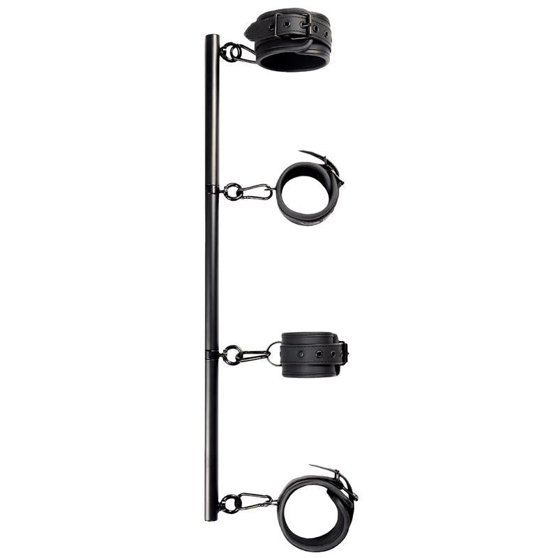 INTOYOU BLACK SHADOW - DETACHABLE RIGID SPREADER BAR AND 4 DETACHABLE NEOPRENE AND VEGAN LEATHER CUFFS