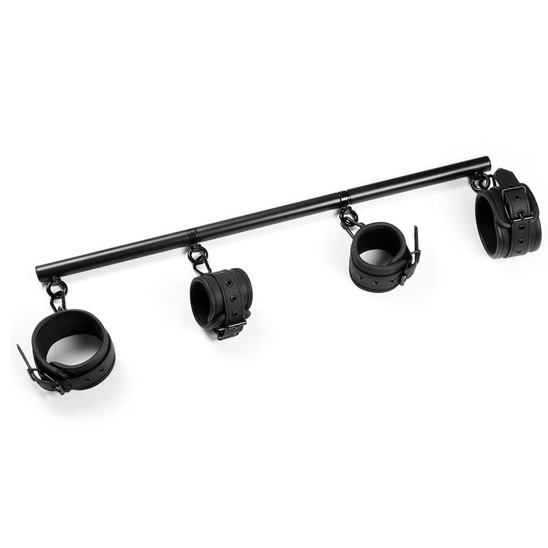 INTOYOU BLACK SHADOW - DETACHABLE RIGID SPREADER BAR AND 4 DETACHABLE NEOPRENE AND VEGAN LEATHER CUFFS