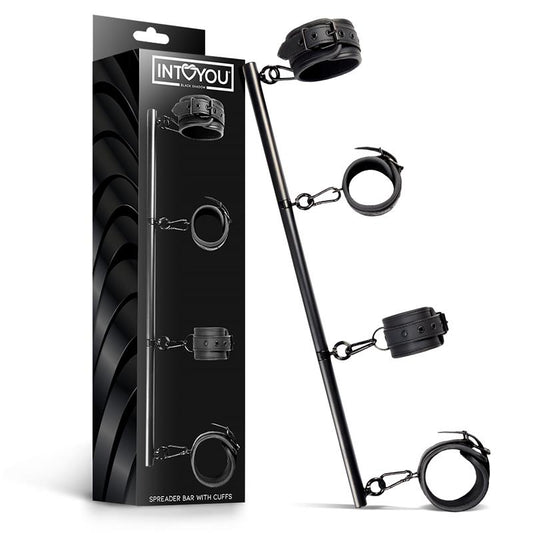 INTOYOU BLACK SHADOW - DETACHABLE RIGID SPREADER BAR AND 4 DETACHABLE NEOPRENE AND VEGAN LEATHER CUFFS