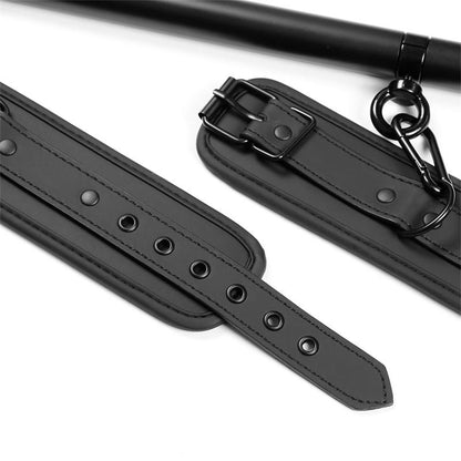 INTOYOU BLACK SHADOW - DETACHABLE RIGID SPREADER BAR AND 4 DETACHABLE NEOPRENE AND VEGAN LEATHER CUFFS