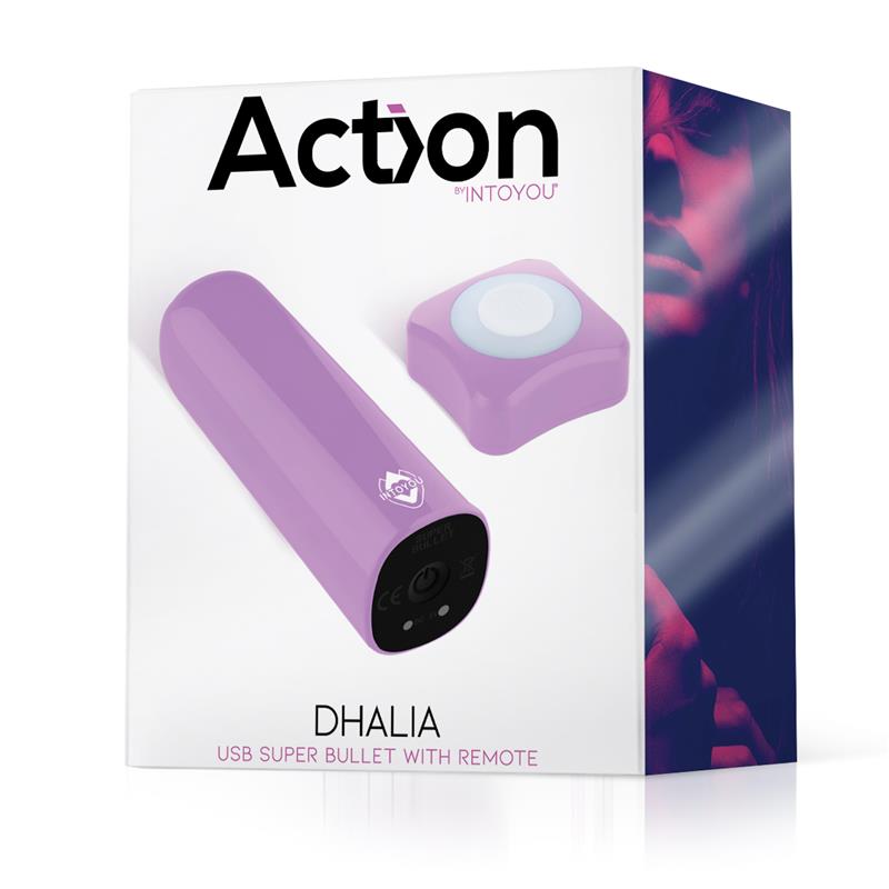 ACTION - DHALIA SÚPER VIBRATING BULLET WITH REMOTE CONTROL HIGH-POWERED USB PURPLE