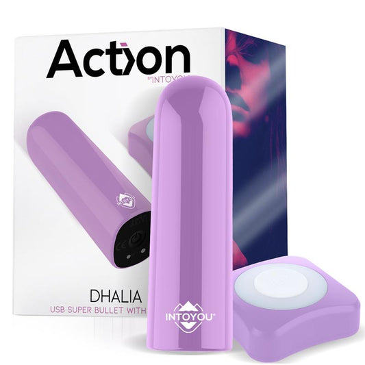 ACTION - DHALIA SÚPER VIBRATING BULLET WITH REMOTE CONTROL HIGH-POWERED USB PURPLE