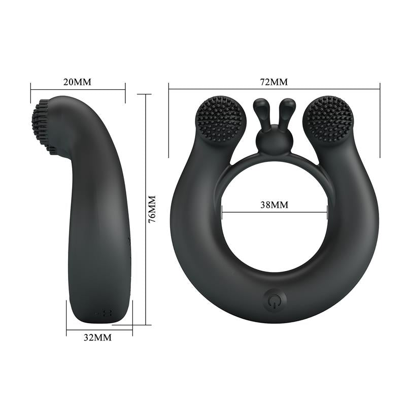 PRETTY LOVE - DAHLIA VIBRATING RING + CLITORIS STIMULATOR 12 VIBRATIONS BLACK