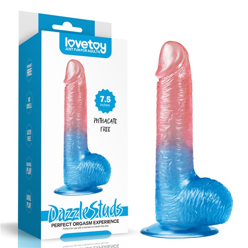 LOVETOY - DILDO DAZZLE STUDS 7.5 PINK AND BLUE
