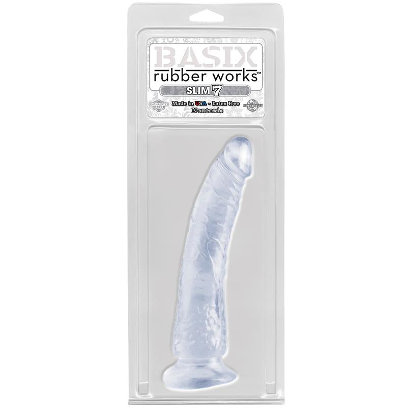 BASIX RUBBER WORKS - DILDO SLIM 17,78 CM WITH SUCTION CUP - CLEAR