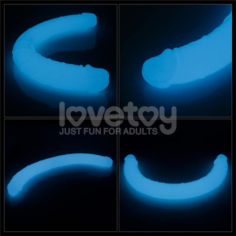 LOVETOY - DOUBLE DILDO LUMINO BLUE LIGHT 18.5