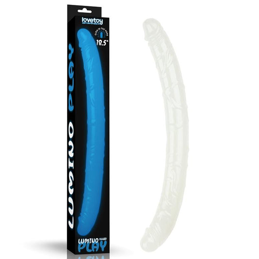 LOVETOY - DOUBLE DILDO LUMINO BLUE LIGHT 18.5