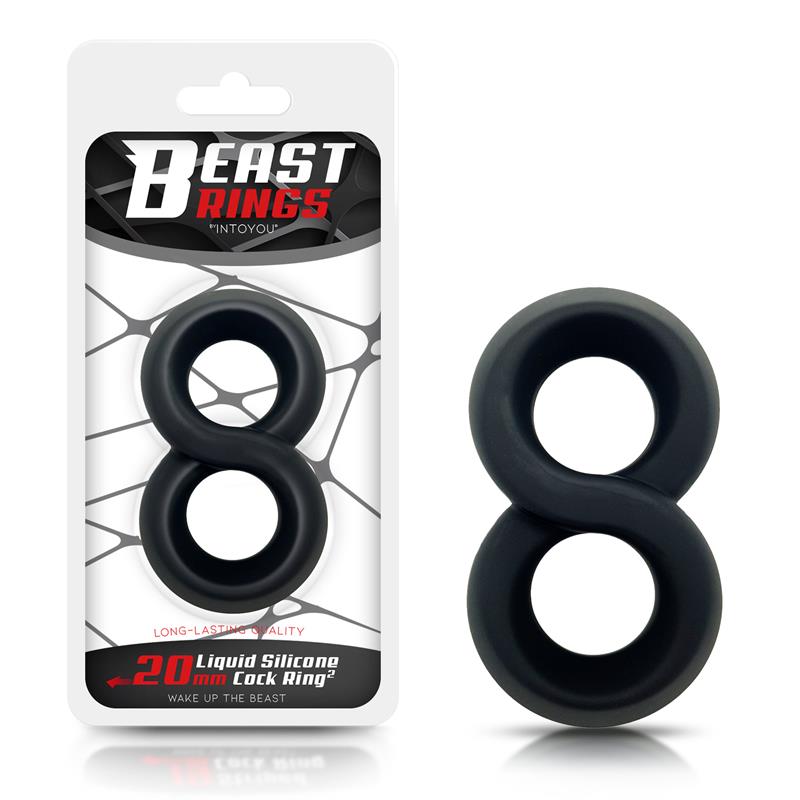 BEAST RINGS - DOUBLE PENIS RING 100% LIQUID SILICONE 2 CM BLACK