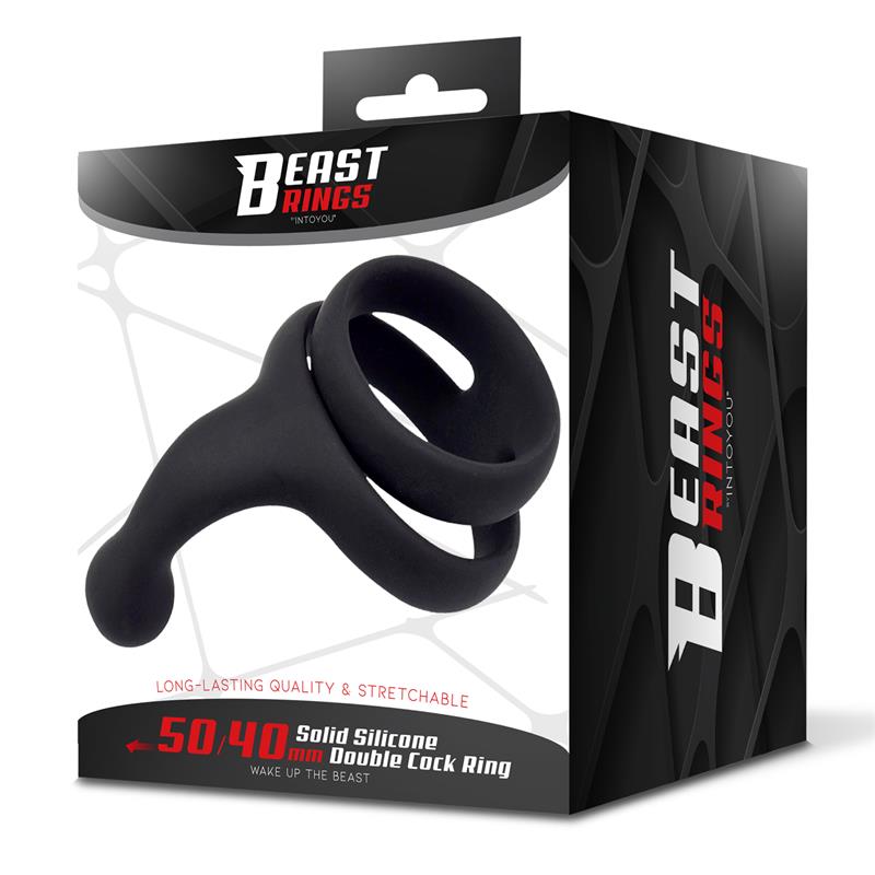 BEAST RINGS - DOUBLE PENIS RING SOLID SILICONE 50/40 MM