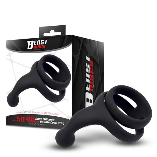 BEAST RINGS - DOUBLE PENIS RING SOLID SILICONE 50/40 MM