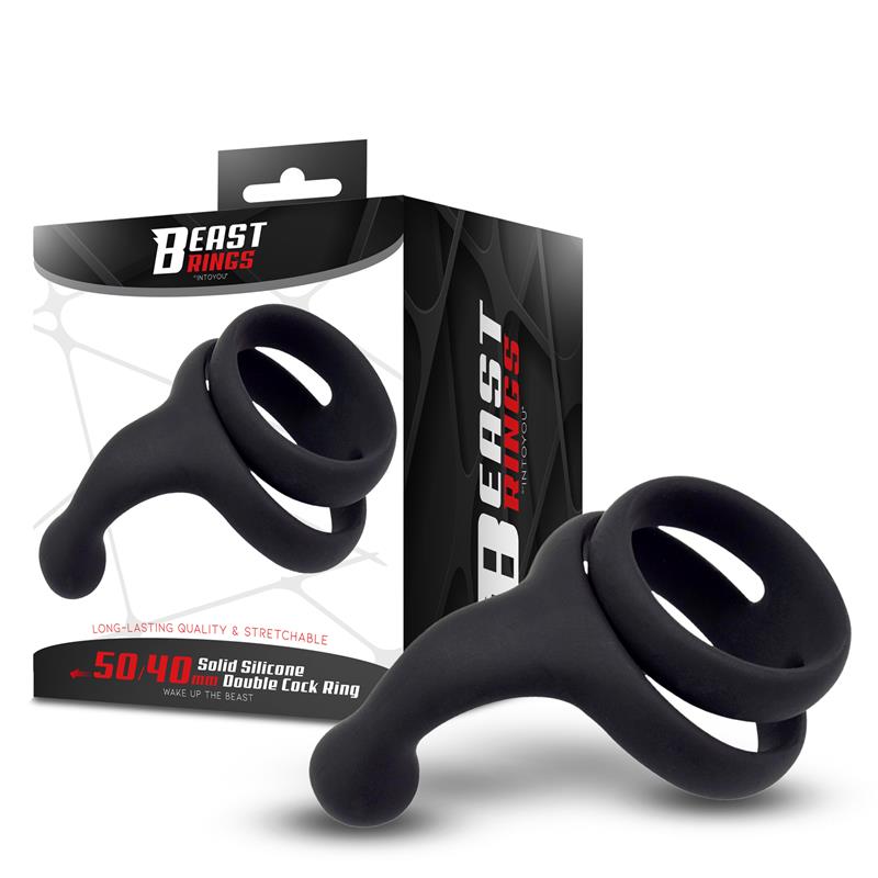 BEAST RINGS - DOUBLE PENIS RING SOLID SILICONE 50/40 MM