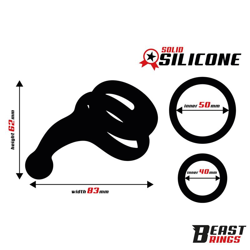BEAST RINGS - DOUBLE PENIS RING SOLID SILICONE 50/40 MM