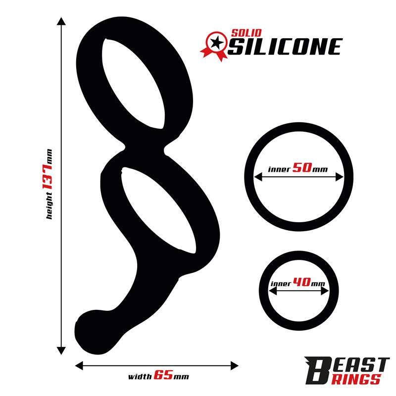 BEAST RINGS - DOUBLE PENIS RING SOLID SILICONE 50/40 MM