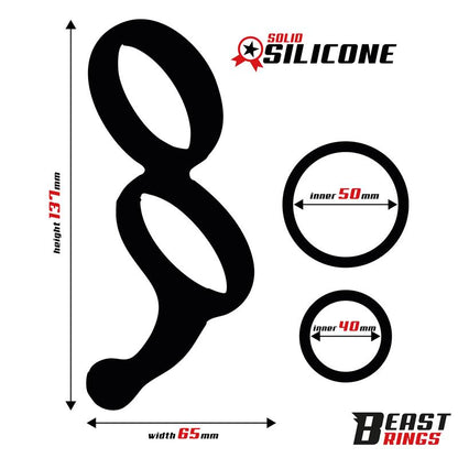 BEAST RINGS - DOUBLE PENIS RING SOLID SILICONE 50/40 MM