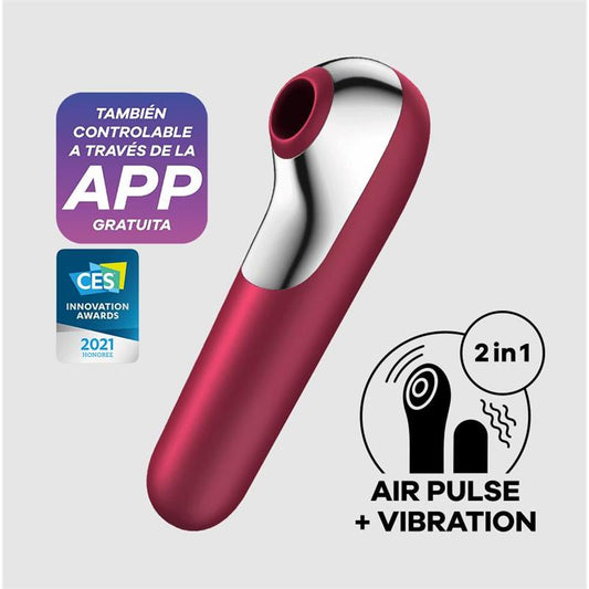 SATISFYER - DUAL LOVE VIBRATOR AND SUCTIONER WITH PULSED AIR RED