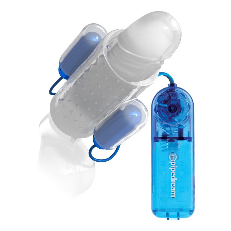 CLASSIX - FUNDA VIBRADORA DOBLE PARA PENE AZUL Y TRANSPARENTE