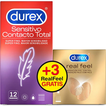 DUREX - DUPLO SENSITIVE SUPER THIN CONDOMS 12 UNITS AND REAL FEEL 3 UNITS