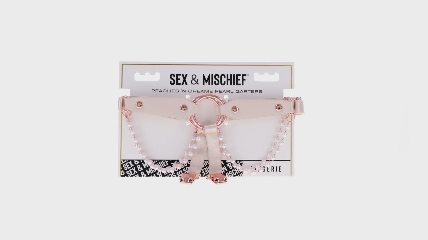 SPORTSHEETS SEX & MISCHIEF PEACHES ''N CREAME PEARL GARTERS