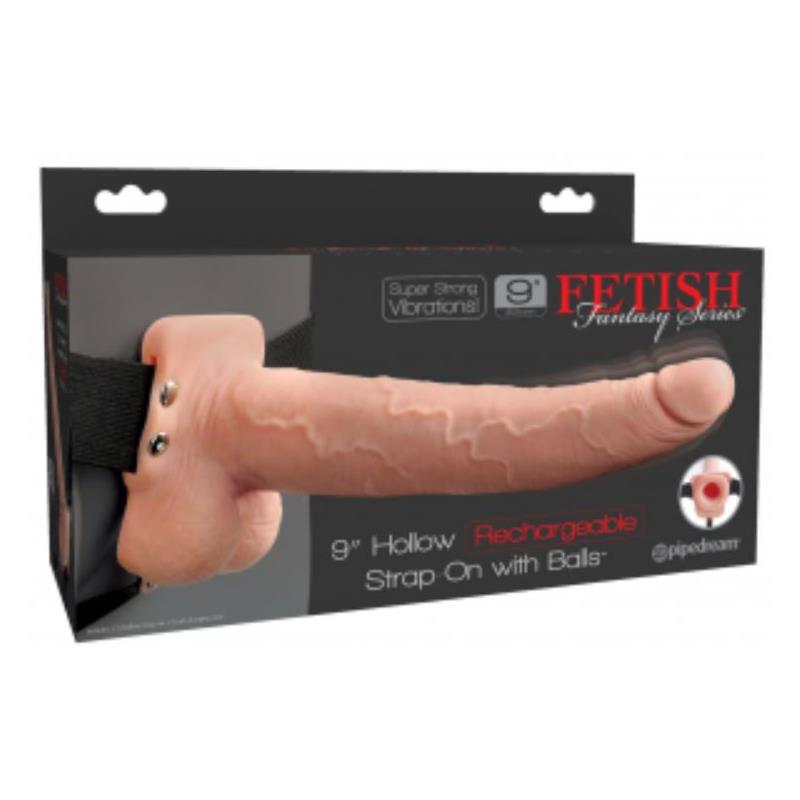 FETISH FANTASY SERIES - ELASTIC STRAP-ON WITH 9 HOLLOW DILDO 10 FUNCTIONS USB FLESH