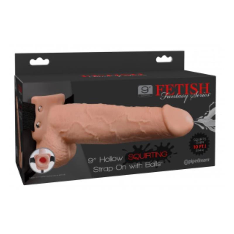 FETISH FANTASY SERIES - ELASTIC STRAP-ON WITH 9 HOLLOW DILDO SQUIRTING FUNCTION FLESH
