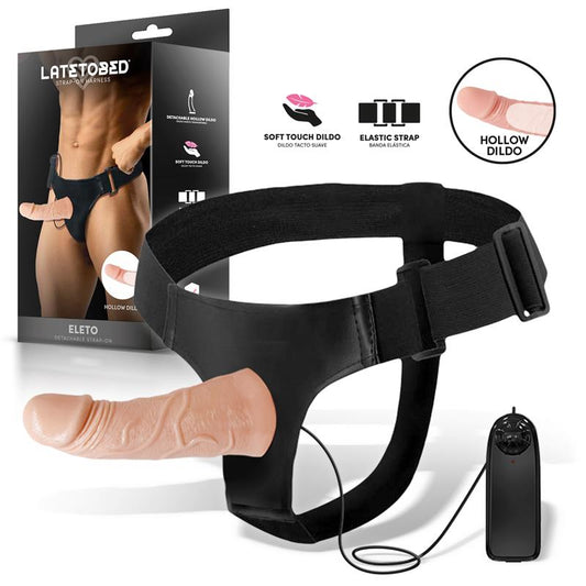 HARNESS COLLECTION LATETOBED - ELETO DETACHABLE STRAP-ON WITH HOLLOW DILDO, VIBRATION AND REMOTE CONTROL
