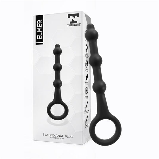TARDENOCHE - ELMER BEADED BUTT PLUG WITH EASY PULL RING SILICONE BLACK