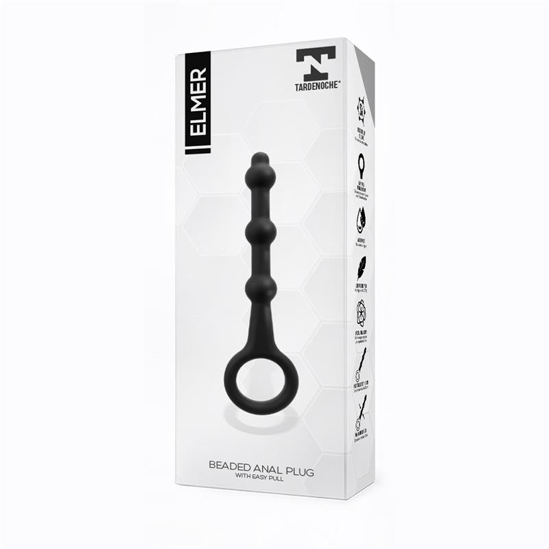 TARDENOCHE - ELMER BEADED BUTT PLUG WITH EASY PULL RING SILICONE BLACK