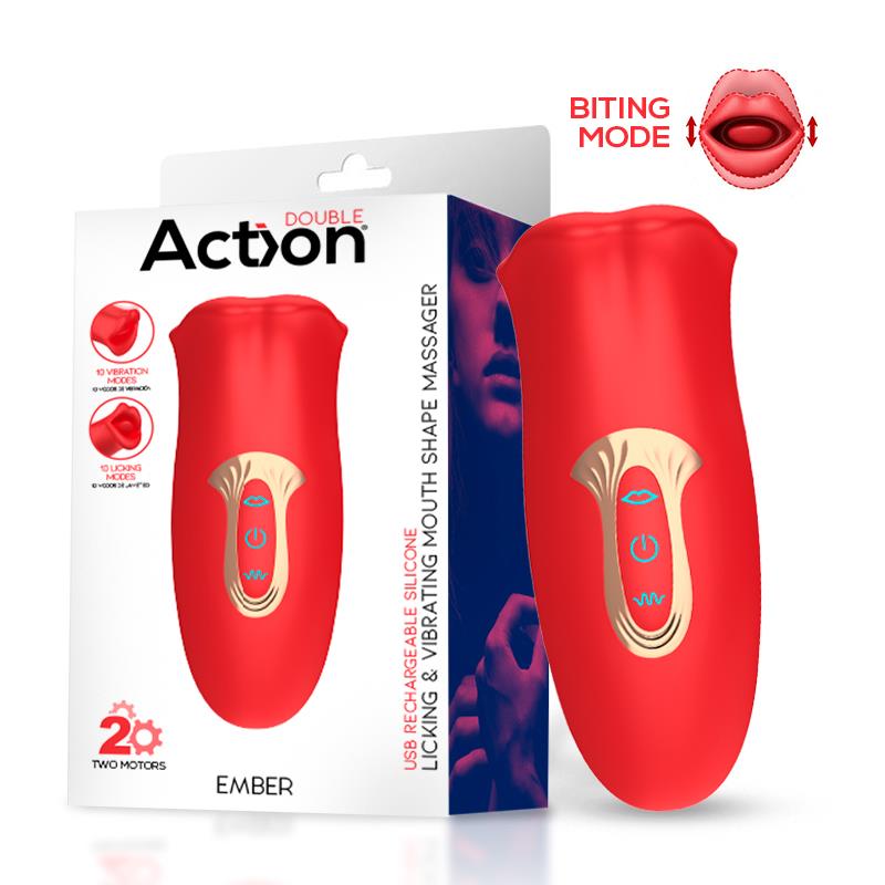 ACTION - EMBER LICKING AND VIBRATING MOUTH SHAPE MASSAGER USB SILICONE