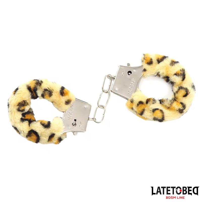 LATETOBED BDSM LINE - FURRY METAL CUFF ANIMAL PRINT LEOPARD