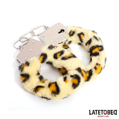LATETOBED BDSM LINE - FURRY METAL CUFF ANIMAL PRINT LEOPARD