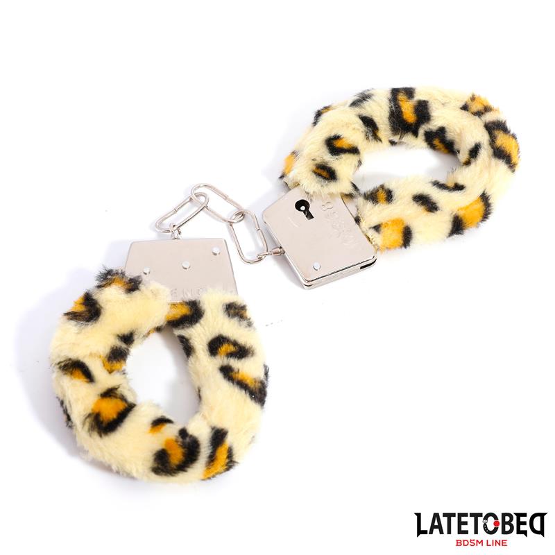 LATETOBED BDSM LINE - FURRY METAL CUFF ANIMAL PRINT LEOPARD