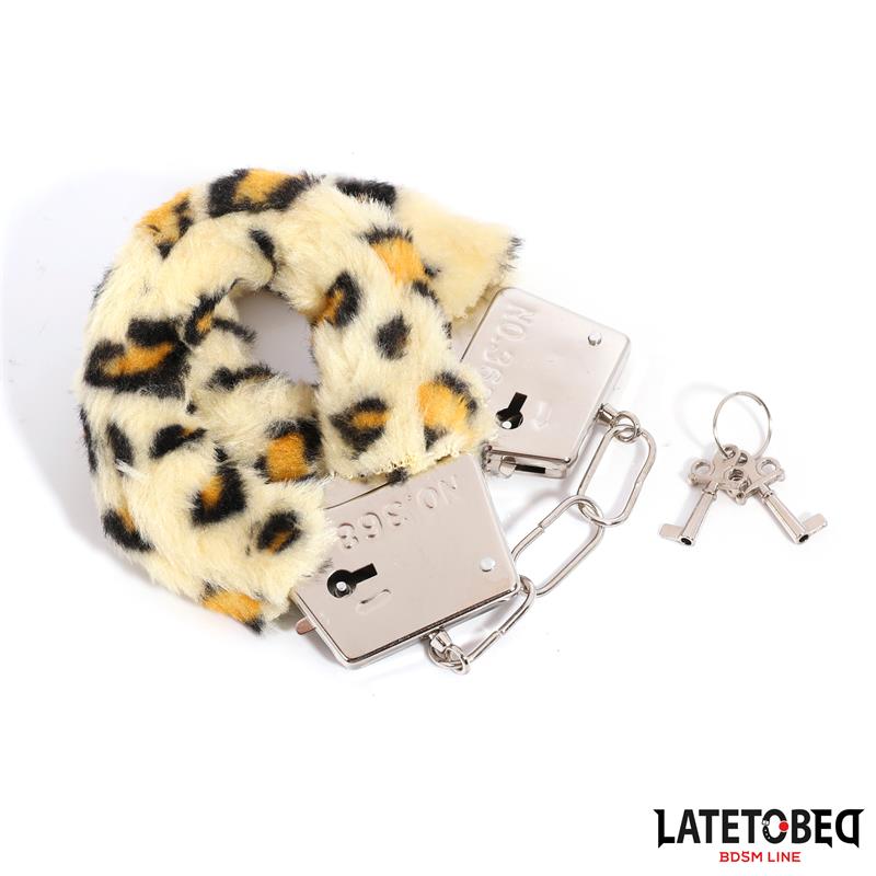 LATETOBED BDSM LINE - FURRY METAL CUFF ANIMAL PRINT LEOPARD