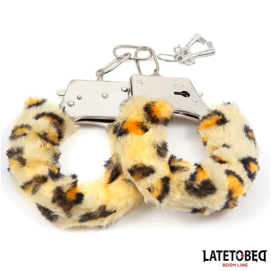 LATETOBED BDSM LINE - FURRY METAL CUFF ANIMAL PRINT LEOPARD