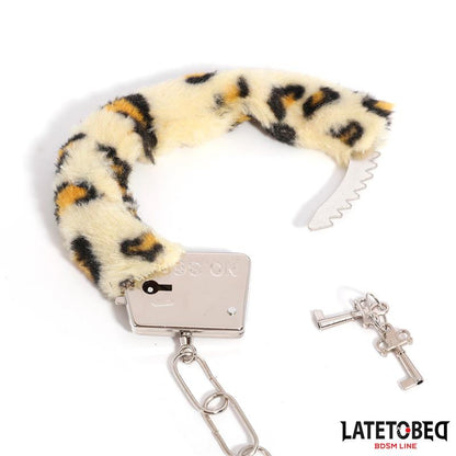 LATETOBED BDSM LINE - FURRY METAL CUFF ANIMAL PRINT LEOPARD