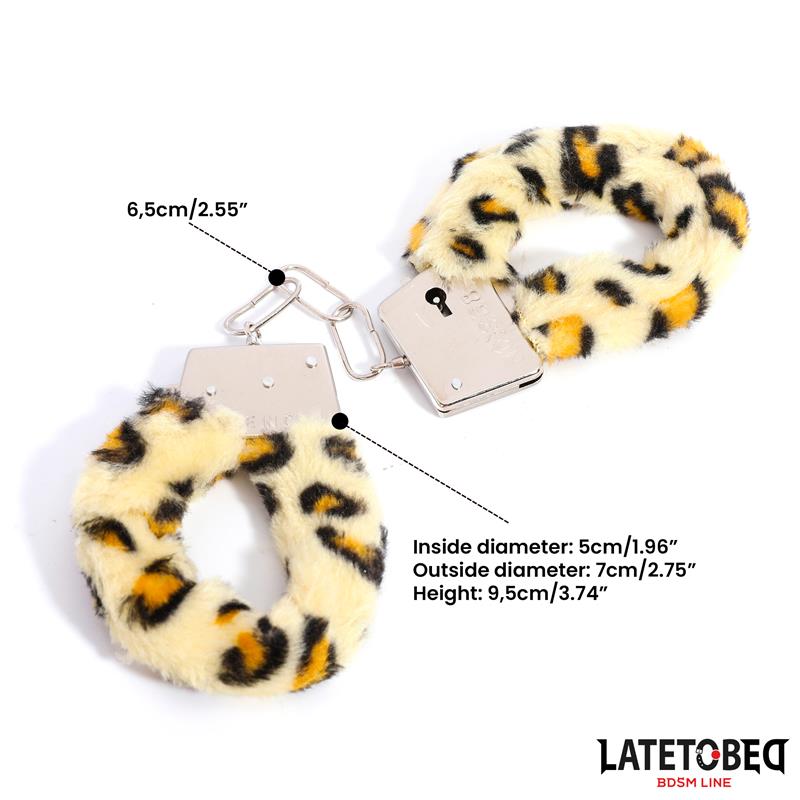 LATETOBED BDSM LINE - FURRY METAL CUFF ANIMAL PRINT LEOPARD