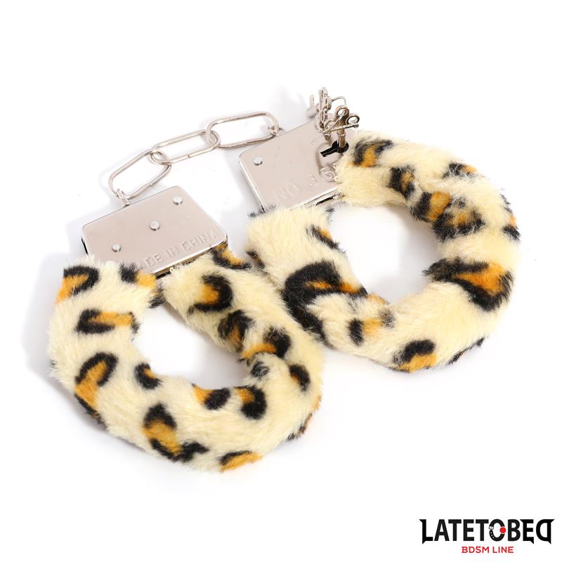 LATETOBED BDSM LINE - FURRY METAL CUFF ANIMAL PRINT LEOPARD