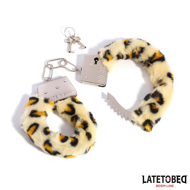 LATETOBED BDSM LINE - FURRY METAL CUFF ANIMAL PRINT LEOPARD