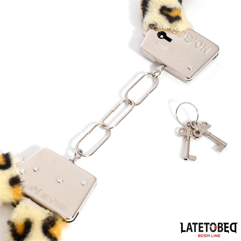 LATETOBED BDSM LINE - FURRY METAL CUFF ANIMAL PRINT LEOPARD